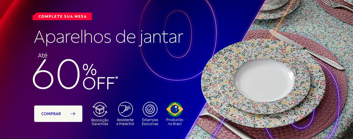 Aparelhos de jantar at&eacute; 60% OFF*